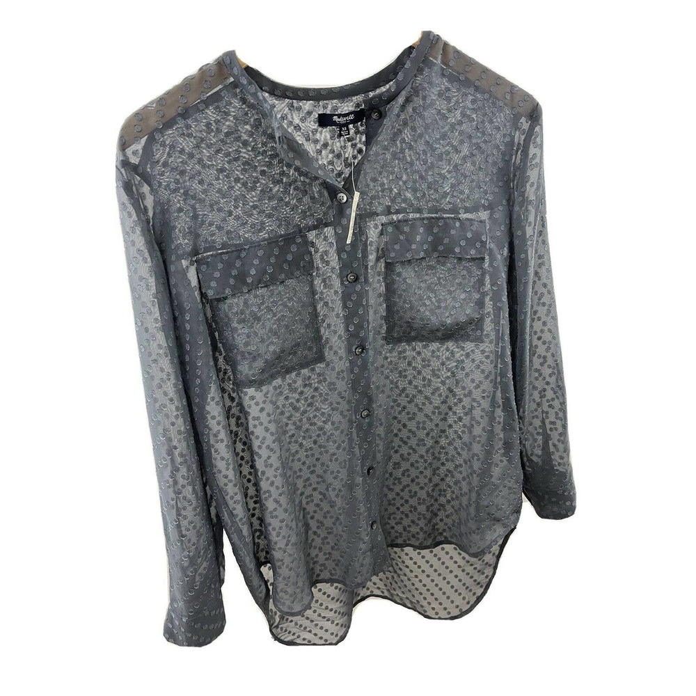 NWT Madewell XS Sheer Blue Polka Dot Blouse